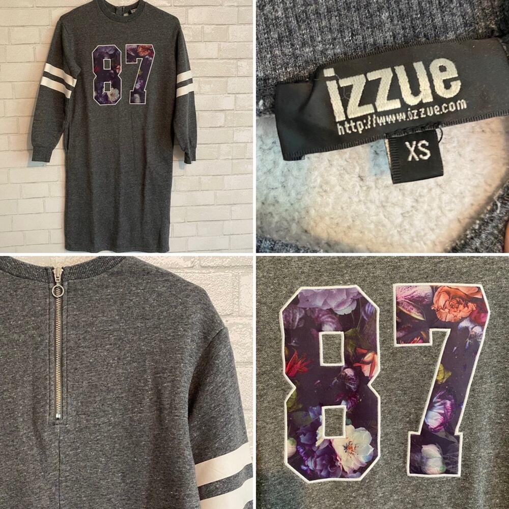 IZZUE Japan Designer $400 Streetwear Embroidered 87 Sweatshirt Dress sz XS